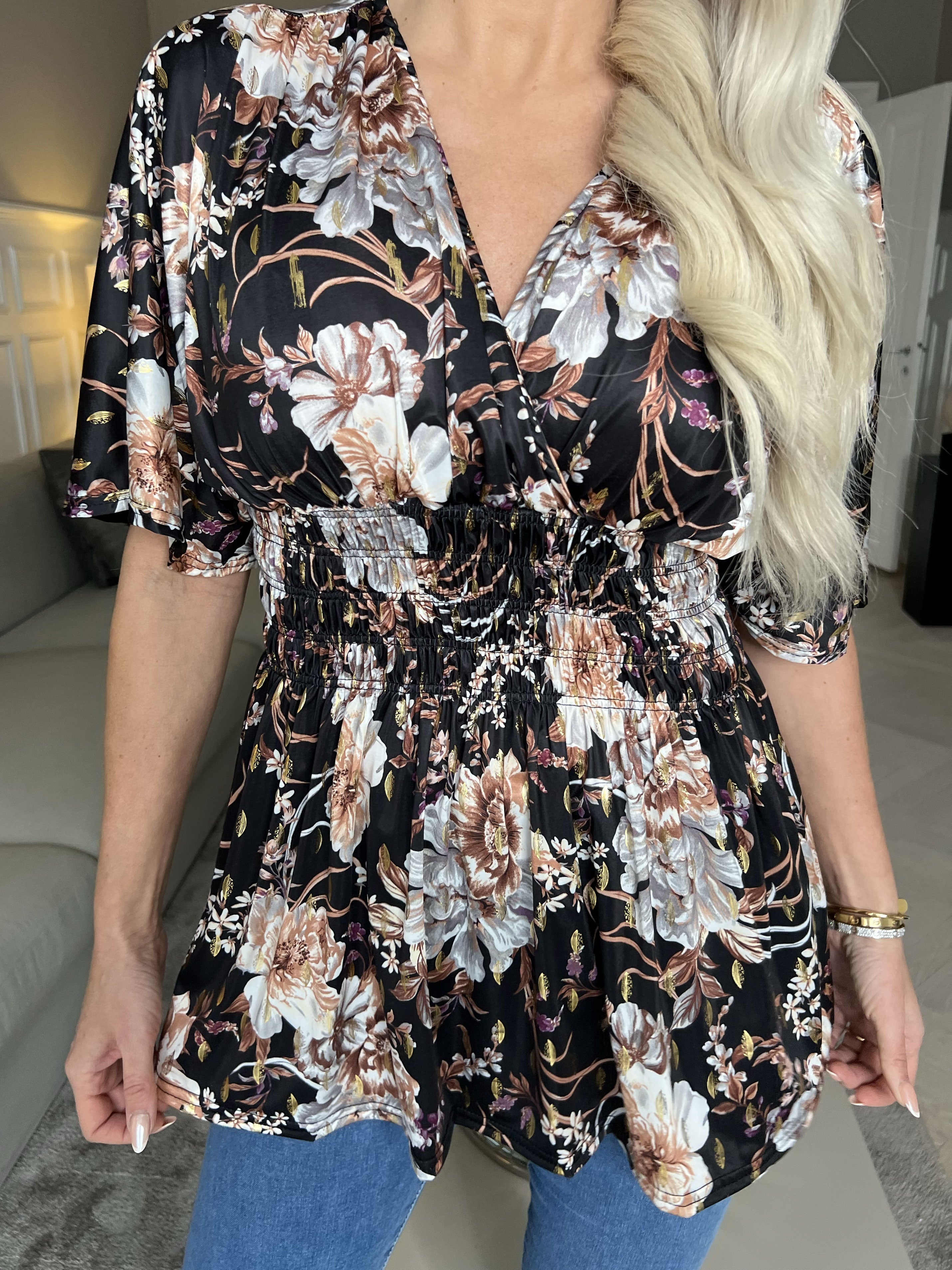 Pams Flower Shirt - Söt tunika med blommigt tryck och smock